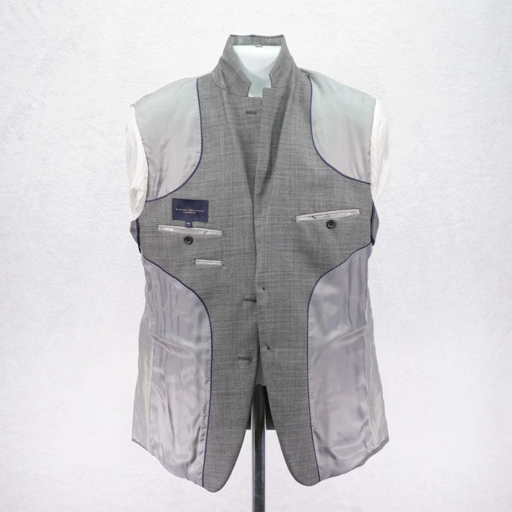 Banana Republic Wool 2 Piece Suit -40R  37 / 31.5- Gray Glen Plaid Flat Front Mi